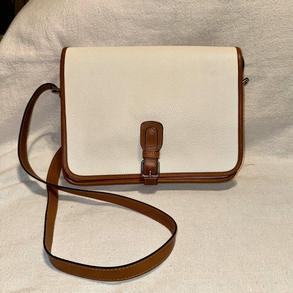 Ann Taylor White - Cross Body/ Shoulder Bag w/ Leather Trim - Made in Italy